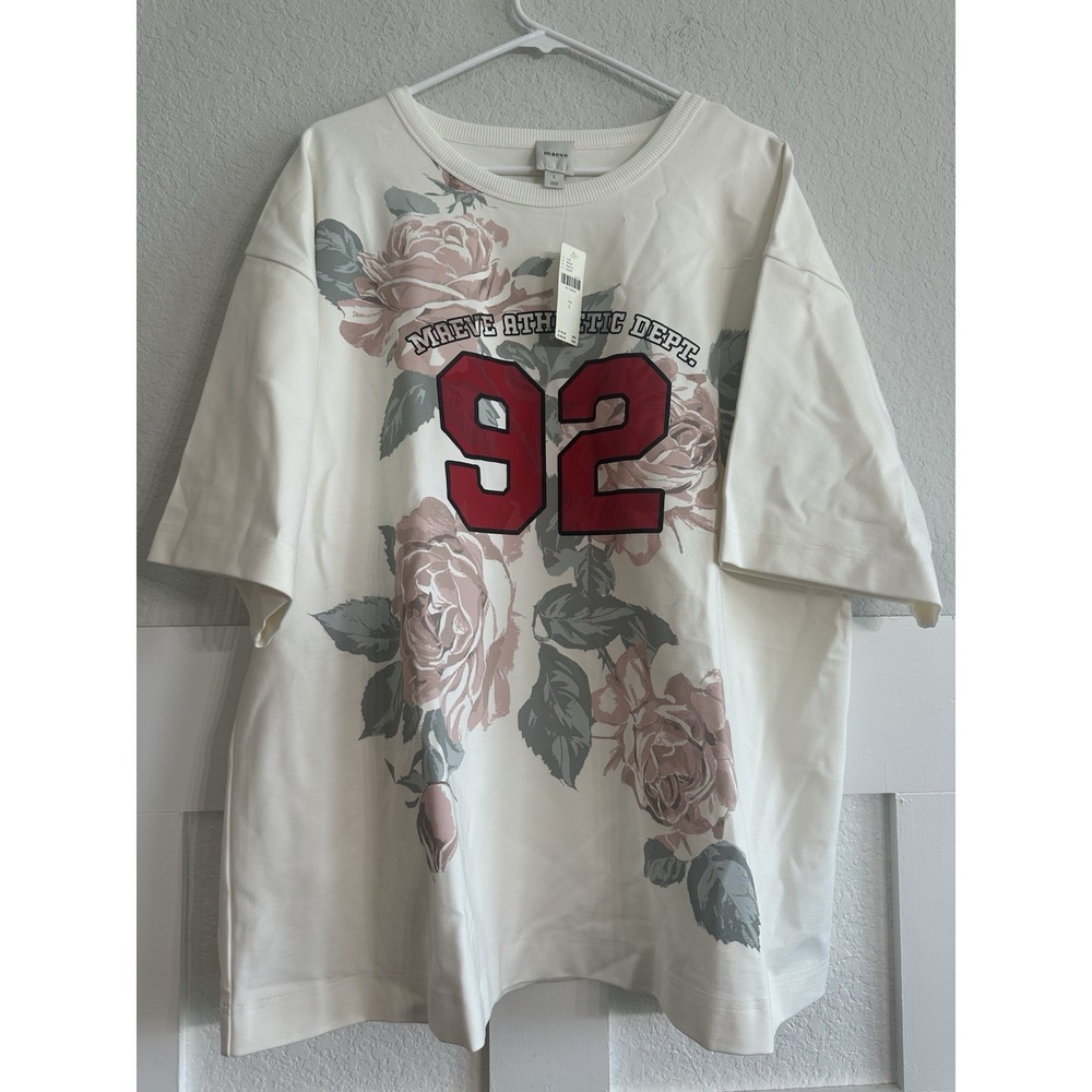 NWT Anthropologie Maeve Oversized Graphic T-Shirt Scuba Knit Floral Ivory L 92